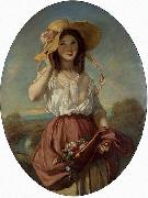 Camille Roqueplan Girl with flowers Germany oil painting artist